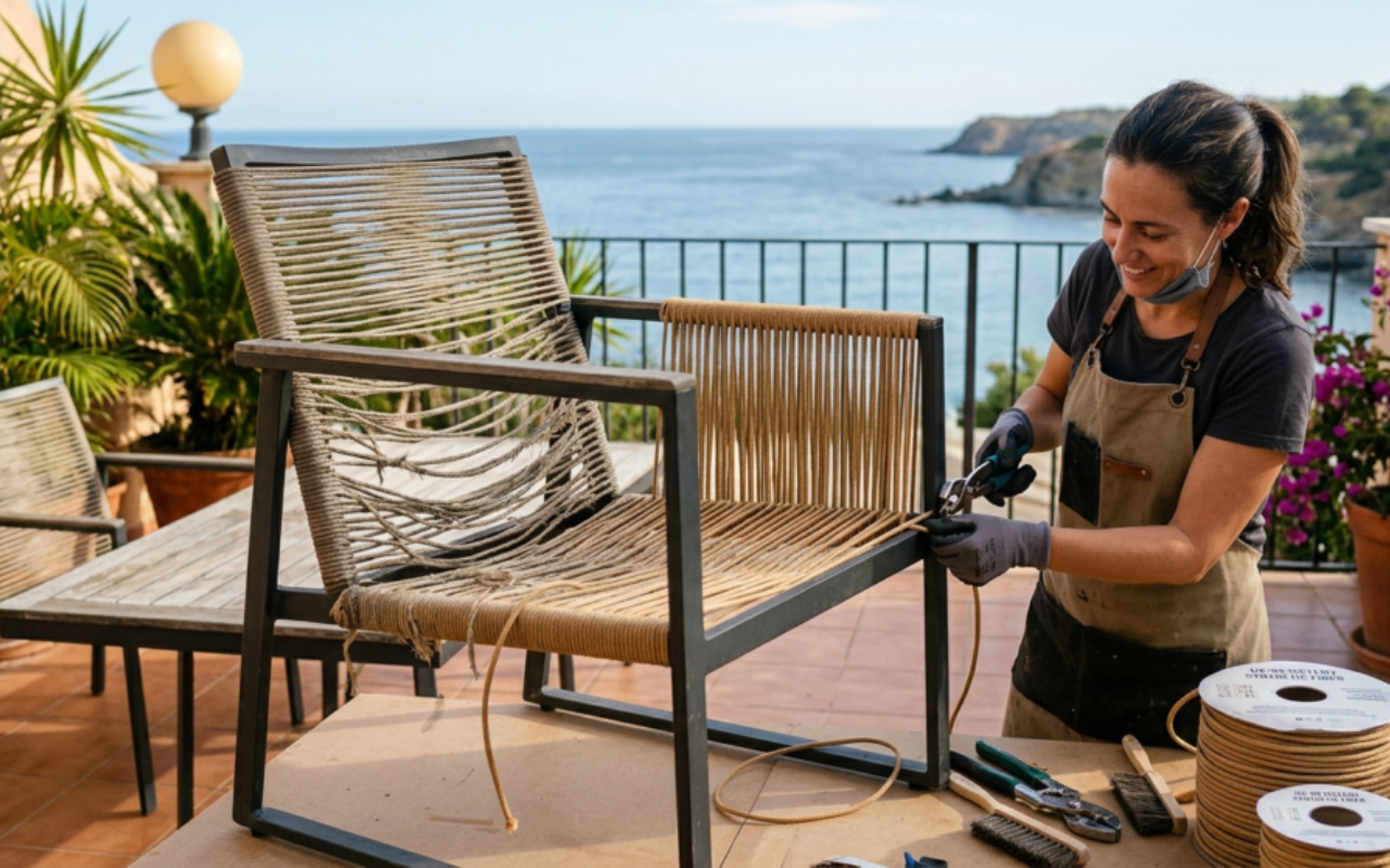 Restauração de estofados de fibra sintética/corda náutica: Soluções para cadeiras de Área Externa